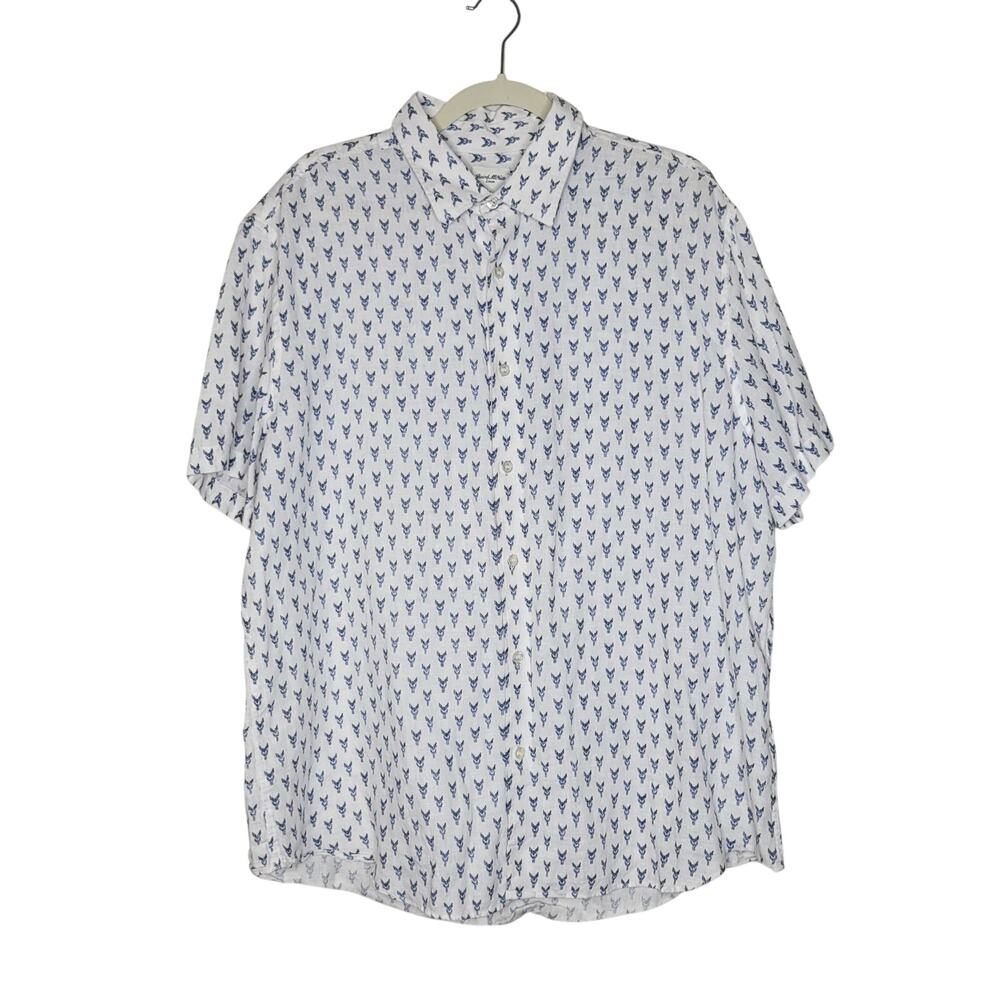 Baird McNutt Button Up Shirt Mens XL 100% Linen Geometric Print SS Beachy Resort